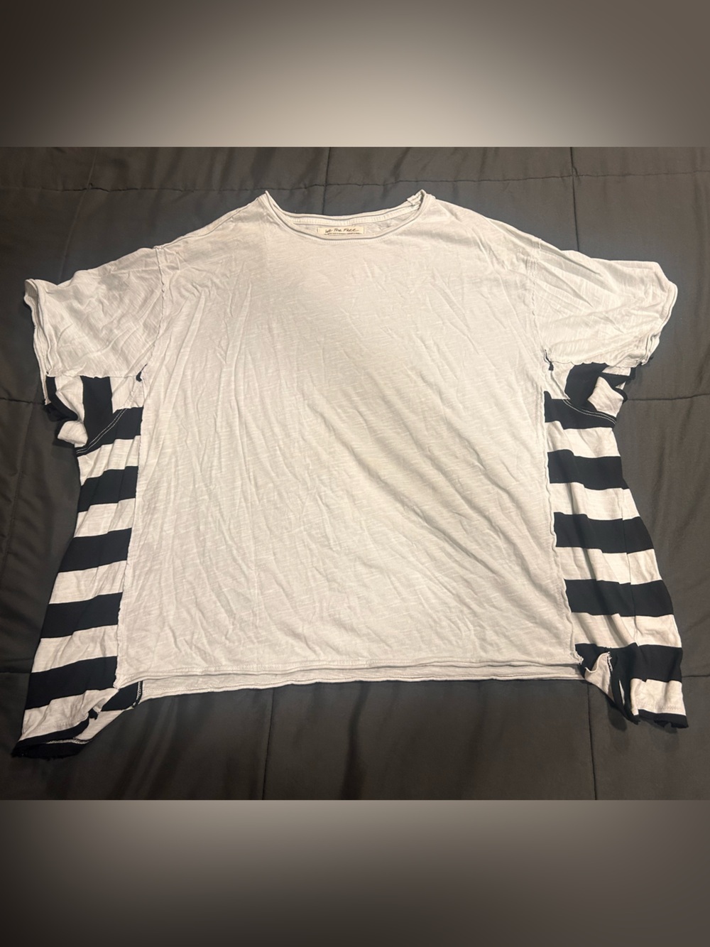 Free People Oversized White Short Sleeve Tee with Black Striped Side Panels